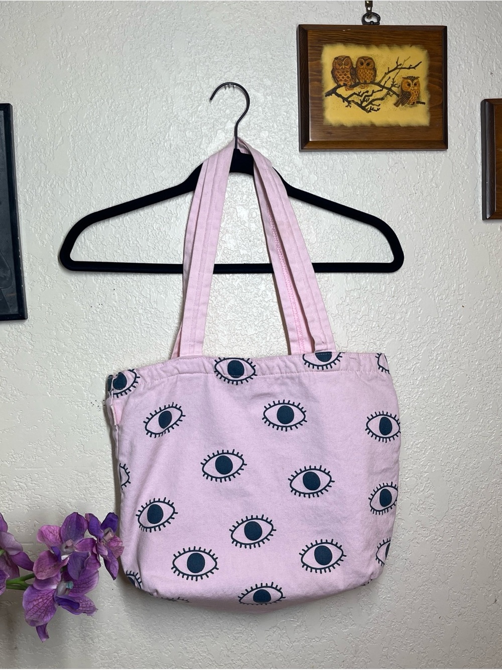 Pink Eye-Print Canvas Tote Bag - Unbranded
